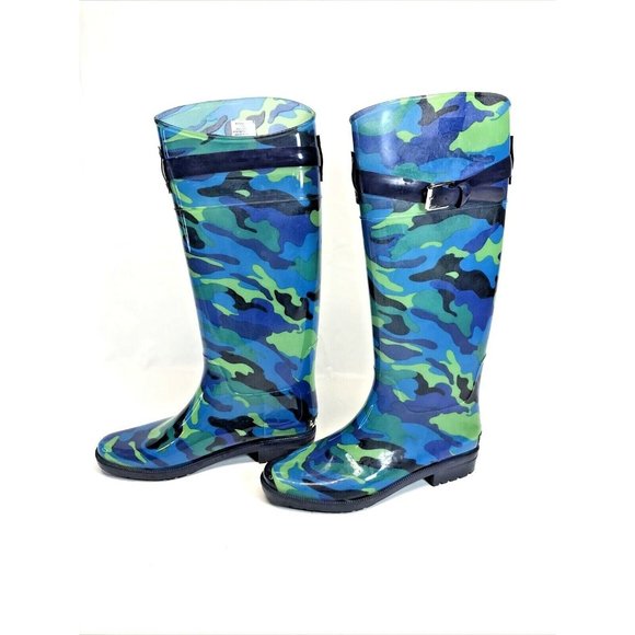 Lauren Ralph Lauren Womens Rossalyn Rain Boots Camo Blue Green Black Siz… - Picture 2 of 9